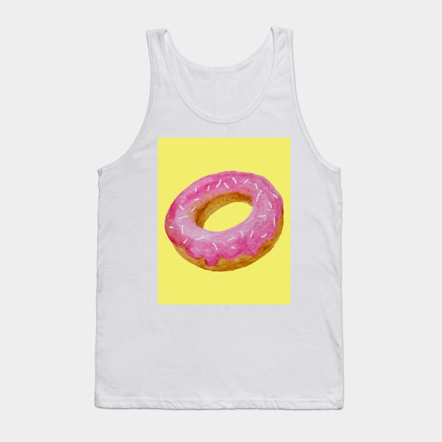 Watercolor donut - pink on yellow background Tank Top by wackapacka